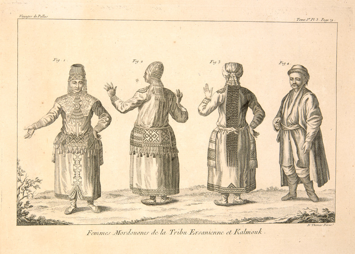 Антикварная гравюра. Мордовки и Калмык 1793 год.