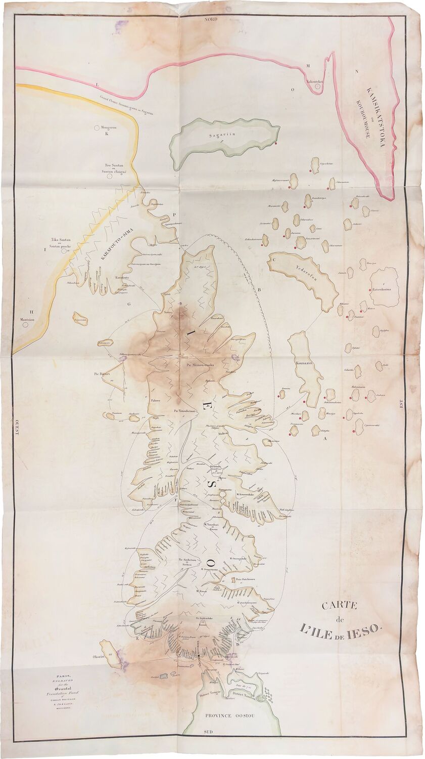 Карта Японского о. Хоккайдо и прилегающих территорий. 1832 год. RRR