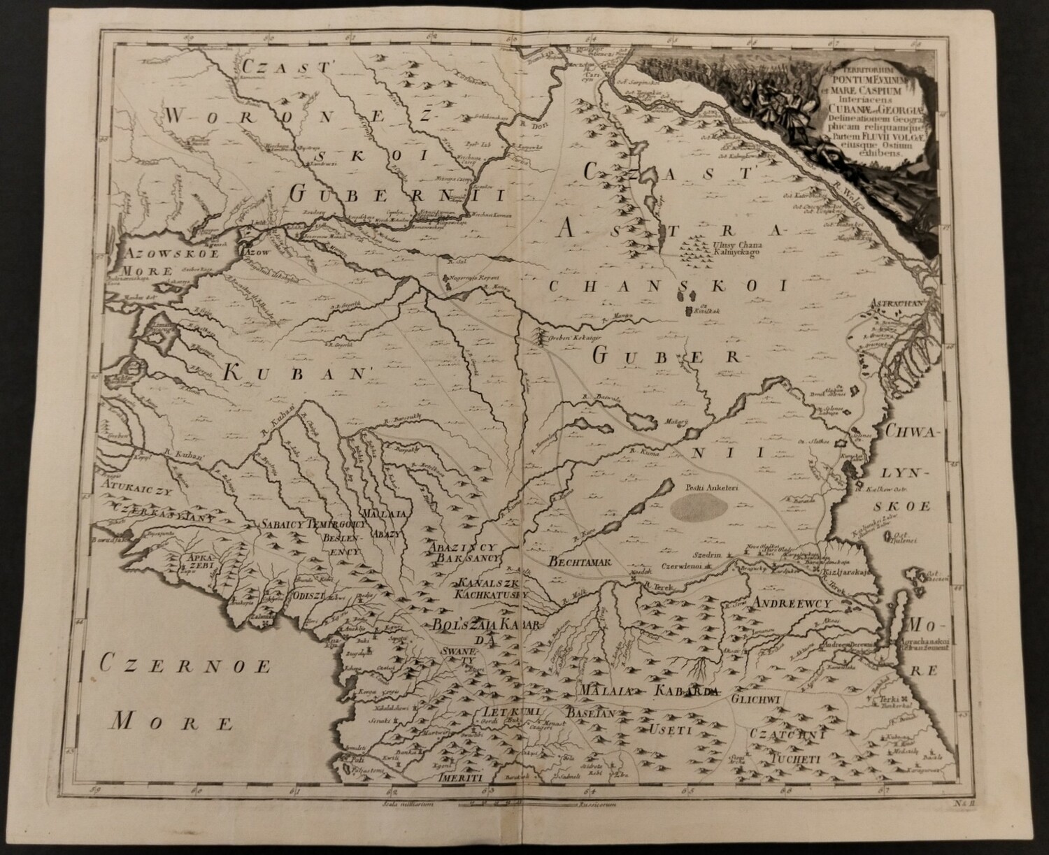 Карта Кубани, Кавказа и нижней Волги 1745 год.